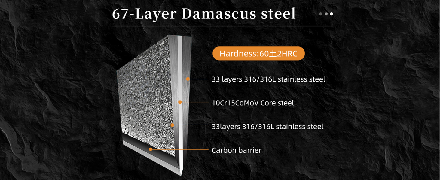 Набір кухонних ножів NANFANG BROTHERS 9 предметів з дамаської сталі, з дерев'яним блоком, нержавіюча сталь, сірий