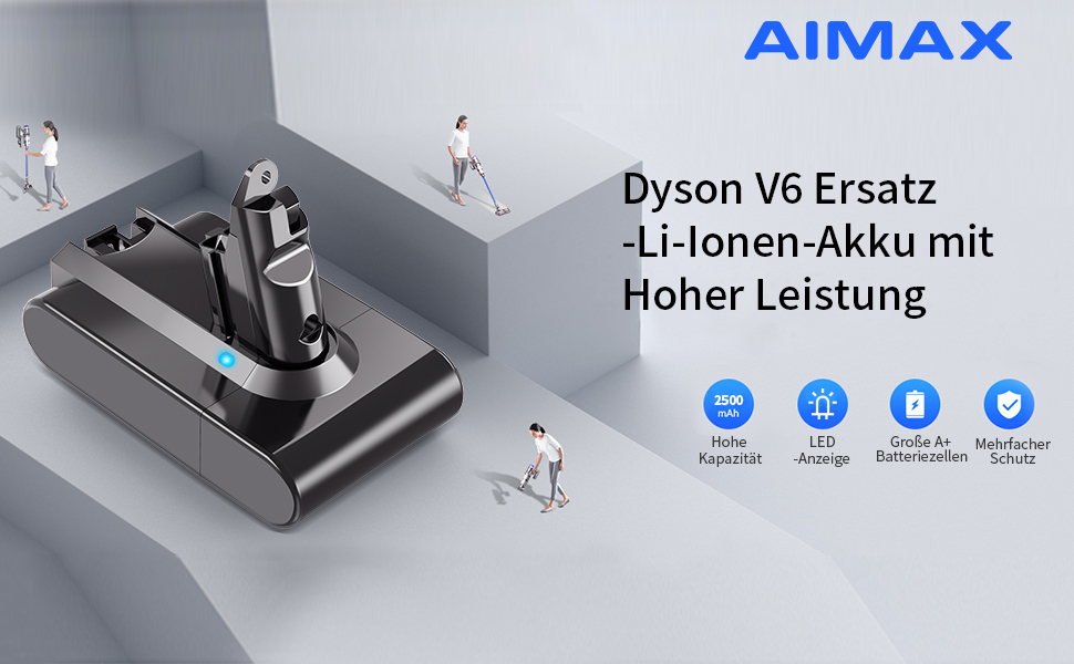 Змінна батарея AIMAX 2500 мАг для Dyson V6 Animal Absolute, сумісна з SV03-SV09, DC58-DC74, 21,6 В