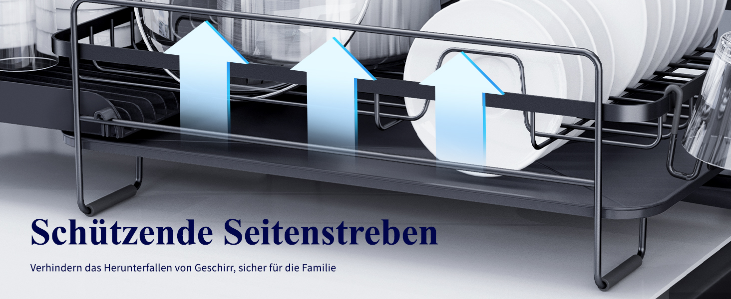 Сушилка для посуду Kitsure, висувна, багатофункціональна, з місцем для столових приборів, 67.8 x 32.7 x 14.9 см, чорна