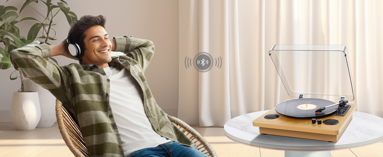 Програвач вінілових платівок VIFLYKOO з Bluetooth, стереодинаміками, 3 швидкості, ретро-дизайн, підтримка конвертації вініл-у-MP3, AUX, RCA, вихід для навушників