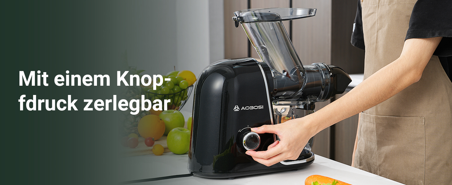 Електричний соковитискач AOBOSI Slow Juicer з 2 швидкостями - для овочів та фруктів, з 8-ступеневою шнековою системою, щіткою для очищення та 2 чашами, функція реверсу