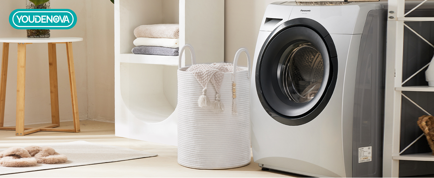Кошик для білизни YOUDENOVA плетіний, 58L, ручний, з бавовни (білий)