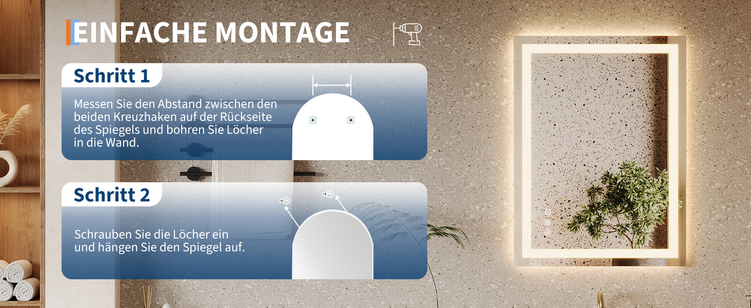 Дзеркало для ванної кімнати Porto Alegre з підсвічуванням, 60x80 см, протизапітніння, 3 кольори світла, регулювання яскравості, LED, сенсорне керування, прямокутне