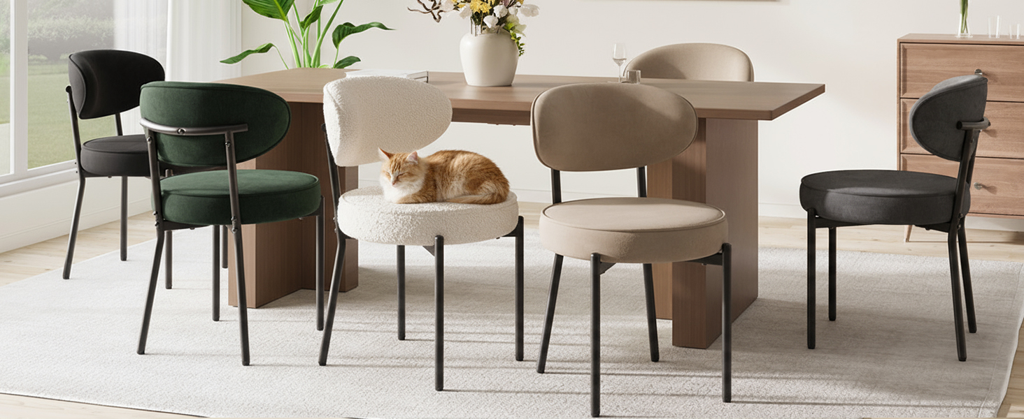 COLAMY Комплект обідніх стільців 4 шт. з м'яким сидінням 10 см – Сучасні м'які стільці з плюшевої тканини Teddy, з міцним металевим каркасом – Для кухні та вітальні, Білий. Комплект 4 шт.