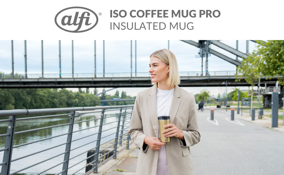 Термокружка Alfi ISO Coffee Mug Pro, бежевий матовий, 0.38 л, нержавіюча сталь, для кави з собою, з термоізоляцією, 6 годин гаряче, 12 годин холодне, без BPA, миється в посудомийній машині