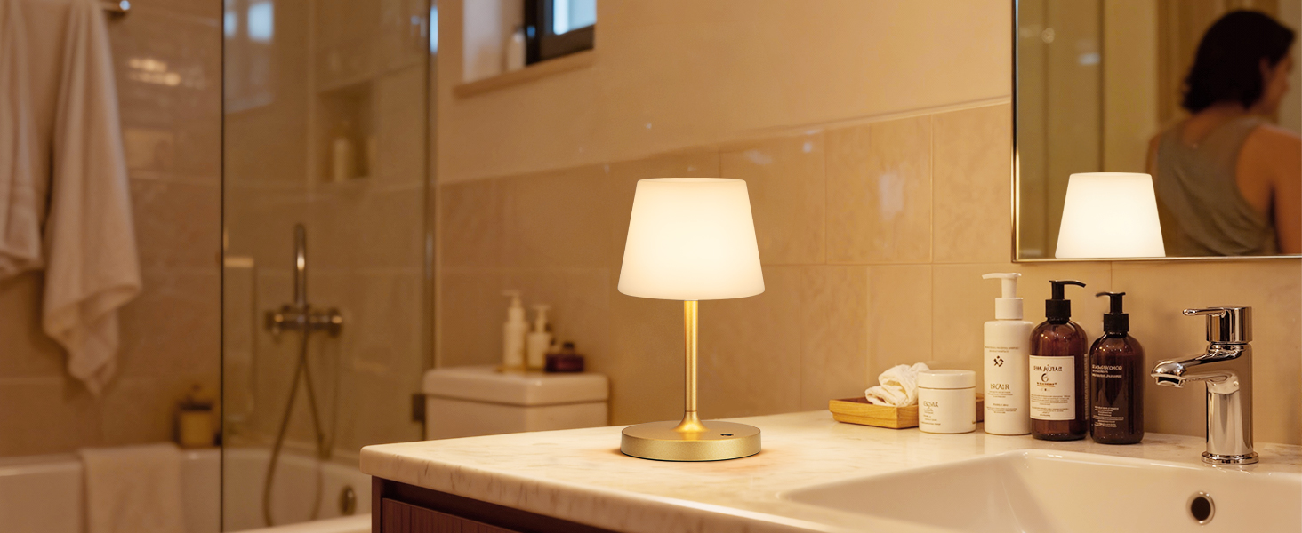 LED настільна лампа бездротова, торшер з сенсорним керуванням, лампа на акумуляторі з регулюванням яскравості та функцією пам'яті, для спальні, кафе, вулиці (золота)