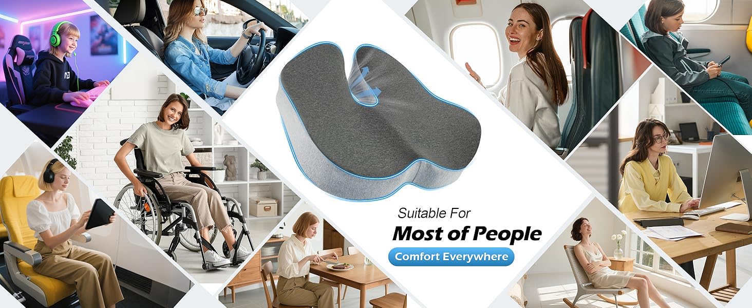 Подушка для офісного крісла Lofty Aim з Memory Foam: ергономічна, для куприка, при болях в спині та сідницях, для офісу, авто, літака, інвалідного візка – чорний та сірий