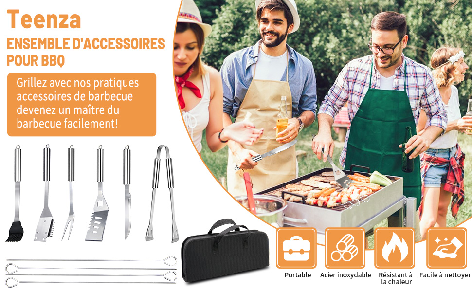 Набір гриля з нержавіючої сталі 28 предметів: повний набір інструментів для гриля, кемпінгу, подарунок на День батька, День народження, Різдво з кейсом