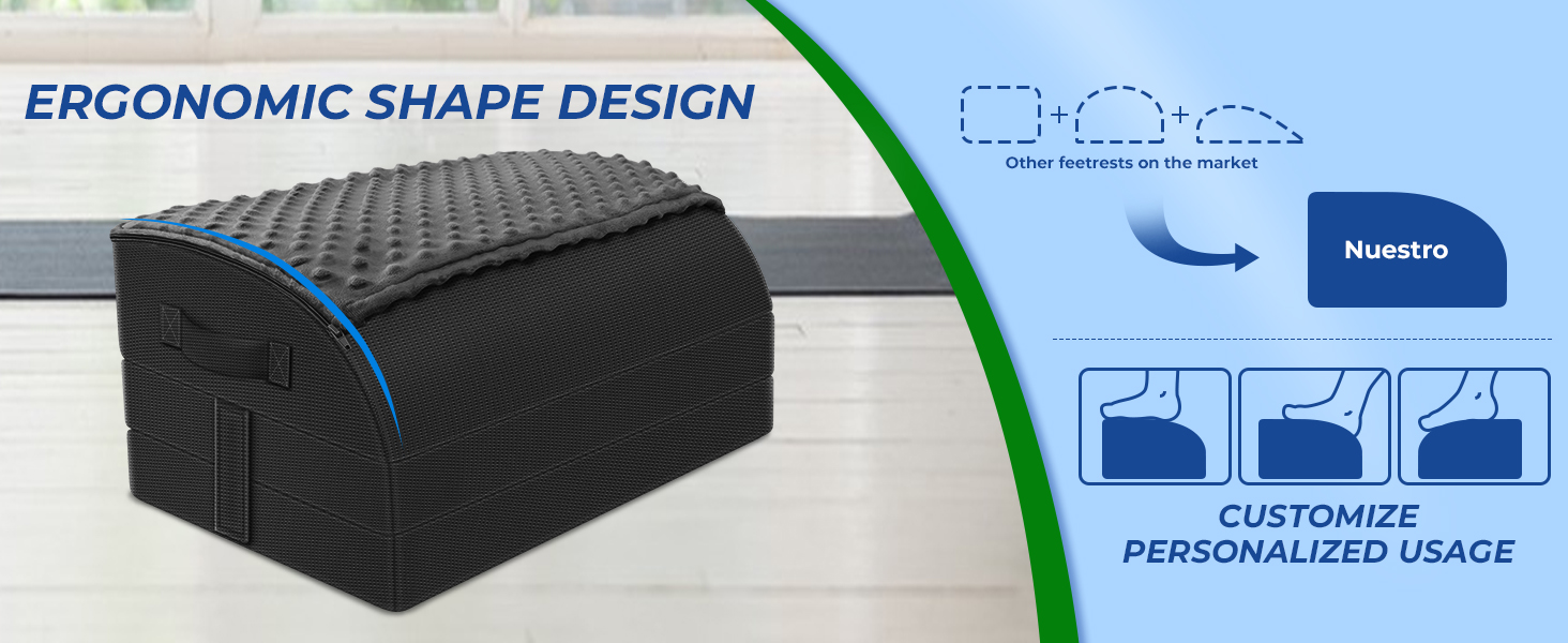Підставка для ніг під стіл KingPavonini з гелевою піною пам'яті, 3 положення, зігріваюча сумка для ніг, підтримка спини, стегон та ніг, ергономічна підставка для офісного та геймінгового крісла (Чорний)
