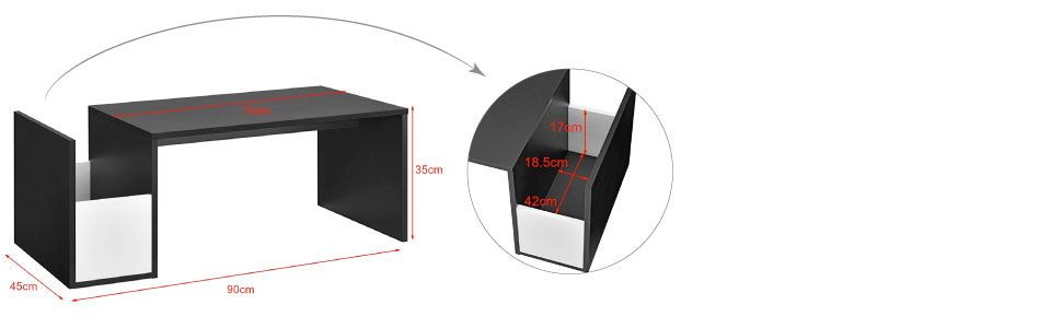 Журнальний столик Bollns з відсіком для зберігання 90 x 45 x 35 Стіл для вітальні Диванний стіл Чорний