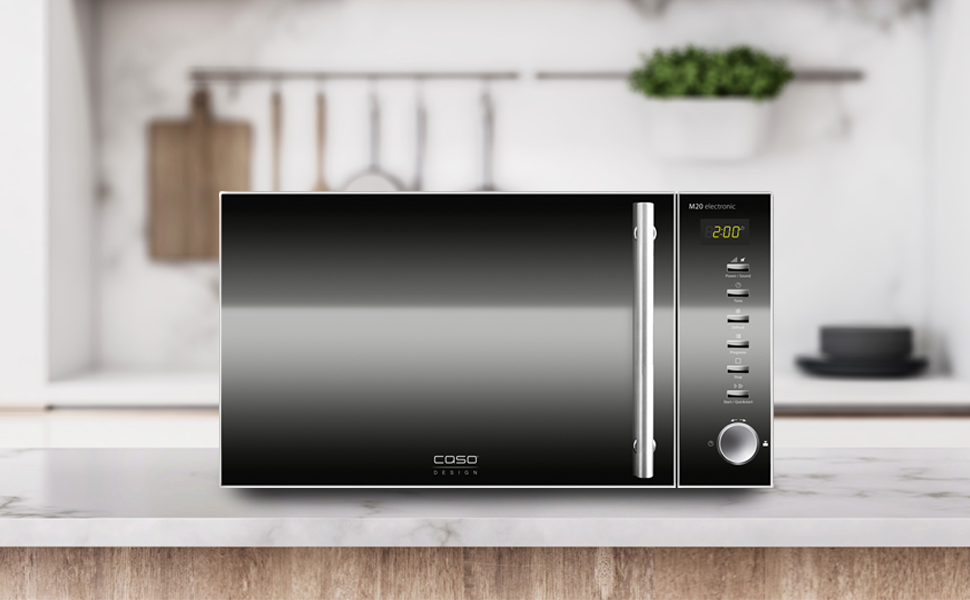 Мікрохвильова піч з грилем Caso MG20 menu 2-in-1, 800 Вт / 1000 Вт, 20 л, 14 програм приготування, нержавіюча сталь та дзеркальне скло