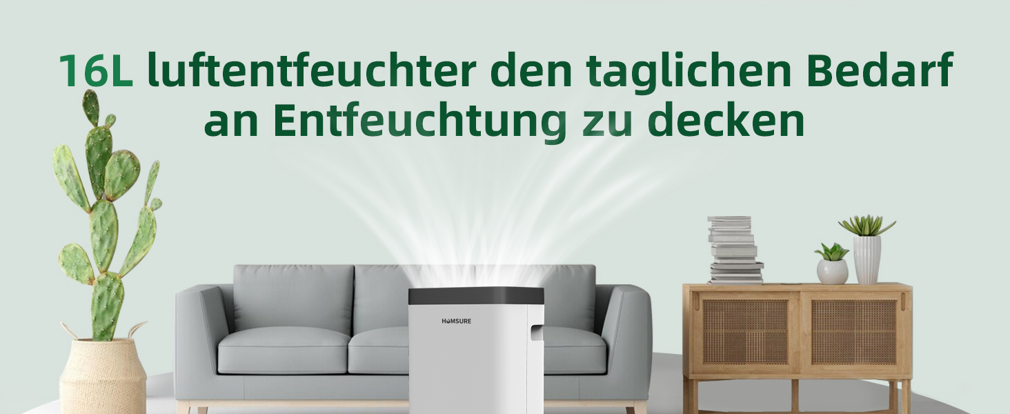 Електричний осушувач повітря 16L для підвалу та кімнат до 25 м², 35dB, шланг 1.2м, таймер, 16 л/добу, 20 м²