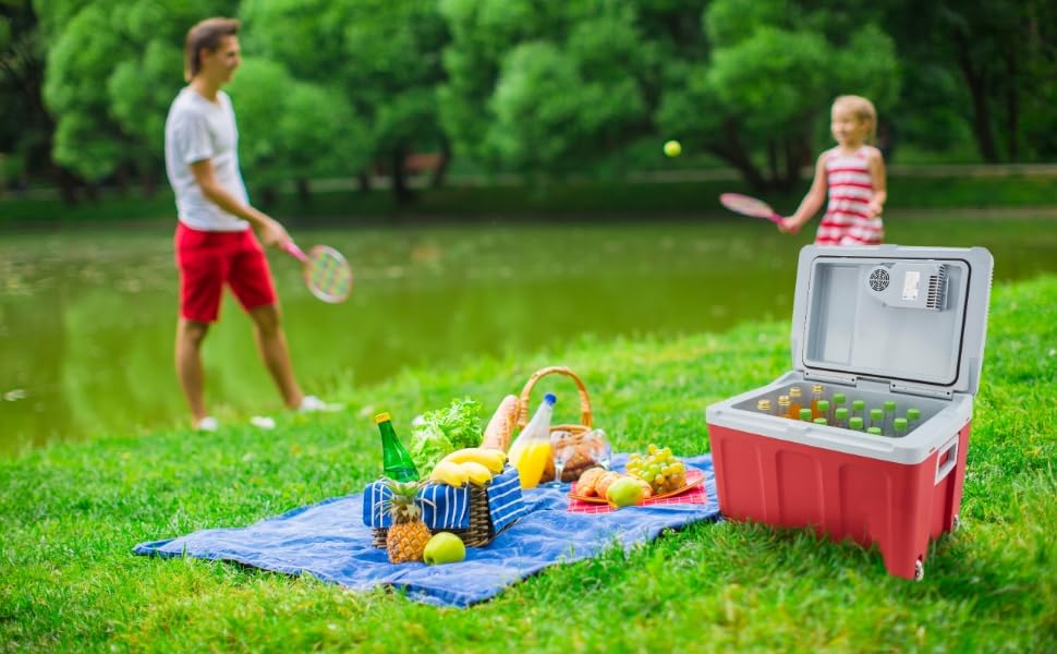 Автомобільний холодильник Arebos 40 л з функцією охолодження та підігріву, 12/230V, червоний