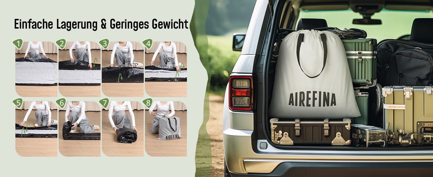 Надувне ліжко Airefina для 1 особи з вбудованим насосом, 99x190x46 см. Гостьове ліжко, компактне, з сумкою для перенесення, до 295 кг.