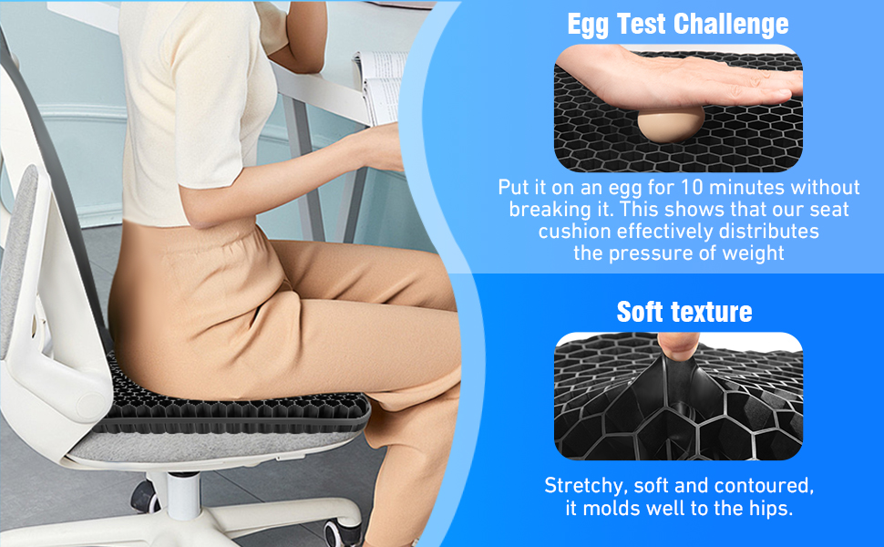 Ортопедична гелева подушка для сидіння з подвійним шаром та протиковзаючим чохлом, дихаюча подушка на стілець для офісу, авто, візка (Чорна)