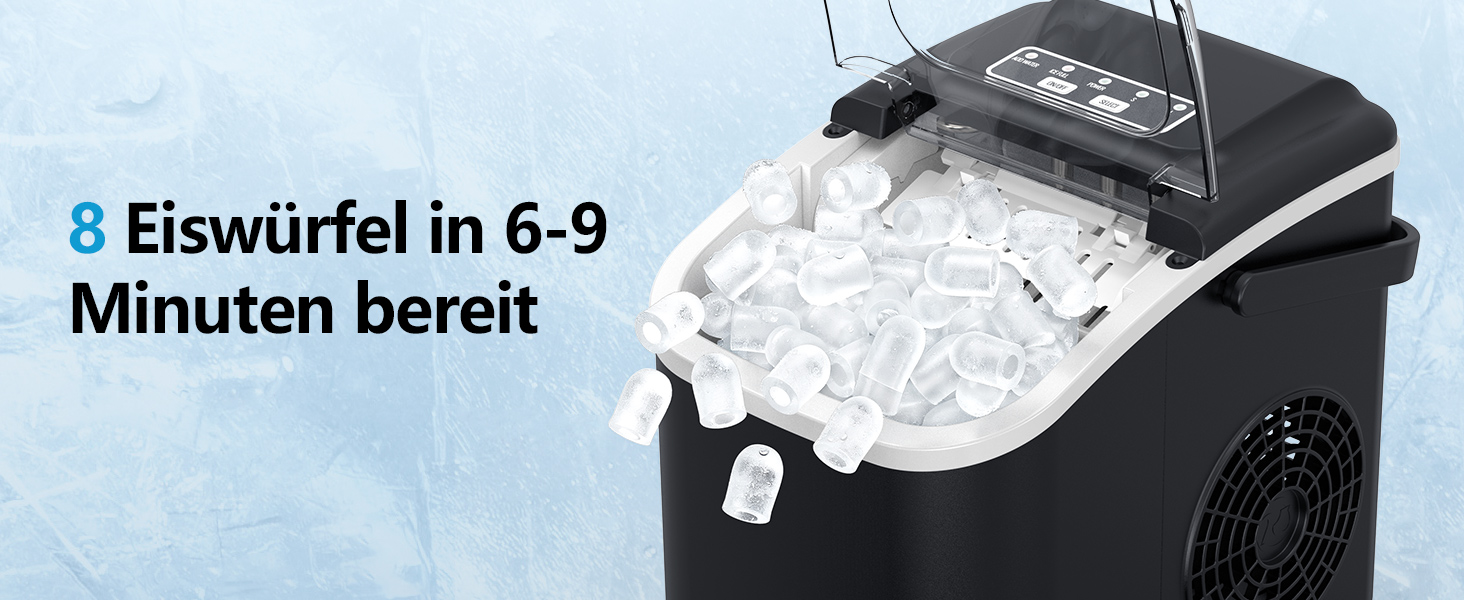 Льодогенератор портативний Klein Ice Maker 12 кг/24год, швидке виробництво льоду (8 кубиків за 6 хв), 2 розміри кубиків, самоочищення для дому, кухні, кемпінгу, вечірок