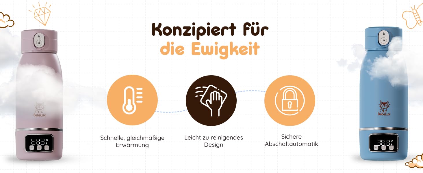 Підігрівач для дитячих пляшечок BEBELUX електричний, USB-C, 36W, Beige V1 - швидке нагрівання, підтримка температури, BPA-free, безпечний та герметичний