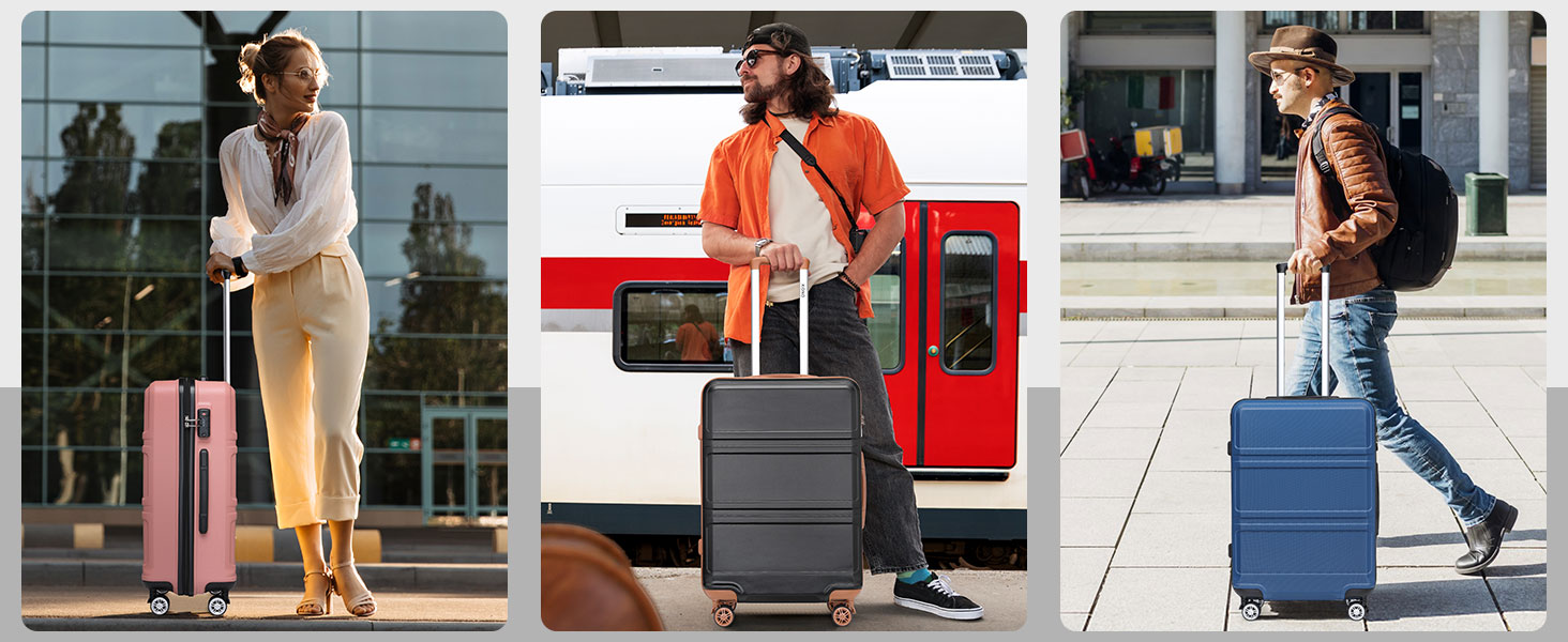 KONO Валіза середнього розміру 24 дюйми, ABS, з TSA-замком, 4 колеса, 65×44×25.5 см, темно-синій