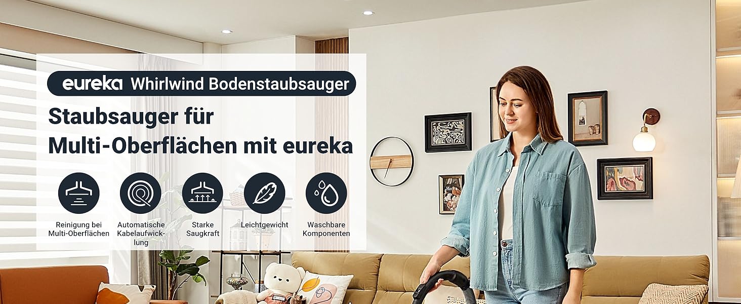 Пылесос Eureka WhirlWind без мешка, потужний, компактний та легкий, для твердих підлог та килимів, HEPA-фільтр, радіус дії 8м, 700W, об'єм 1,5л, блакитний