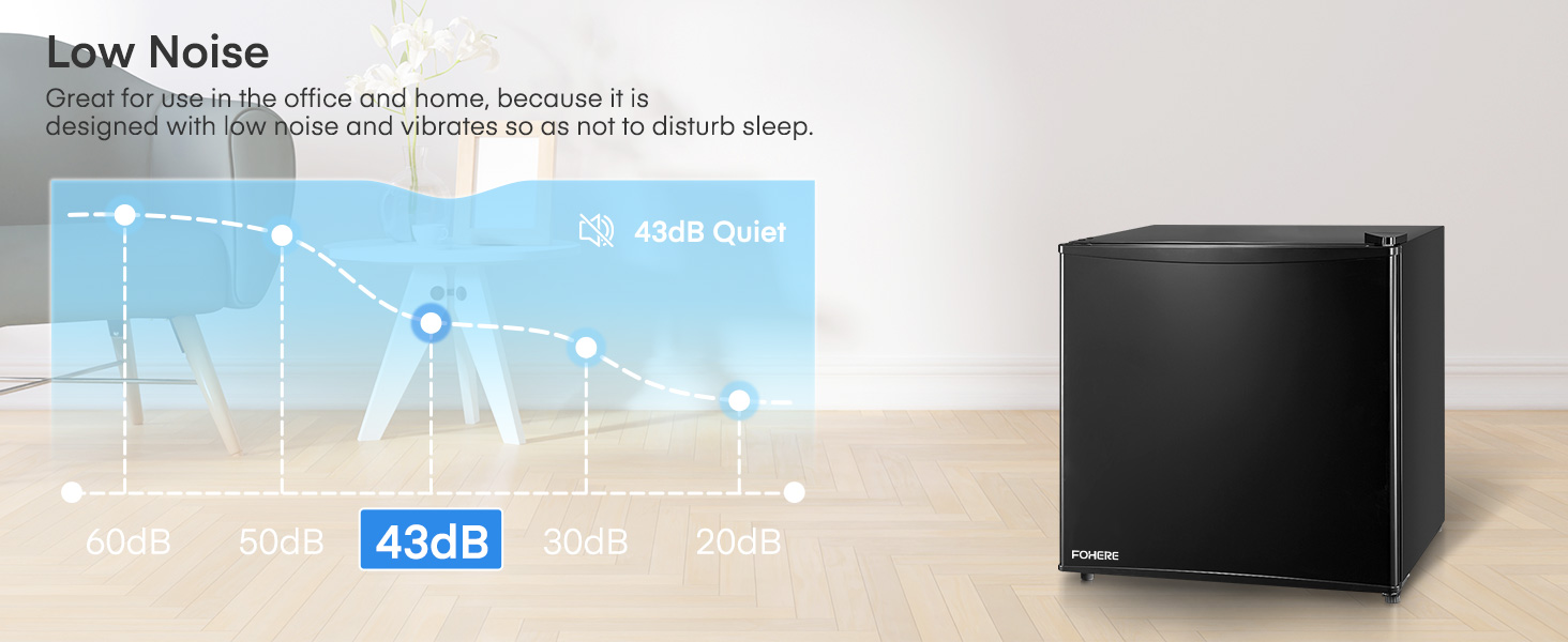 Міні-холодильник E 46L з морозильною камерою, енергоощадний, регулювання температури, рівень шуму 42 дБ, чорний — для офісу, кухні та спальні