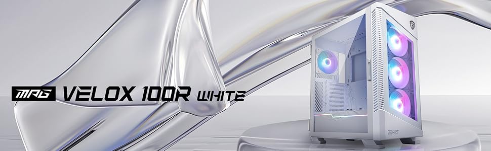 Білий корпус середньої вежі, E-ATX, скляна передня панель, 4 шт. 120мм ARGB, Mystic Light, 2 шт. 360мм кулер, 100R