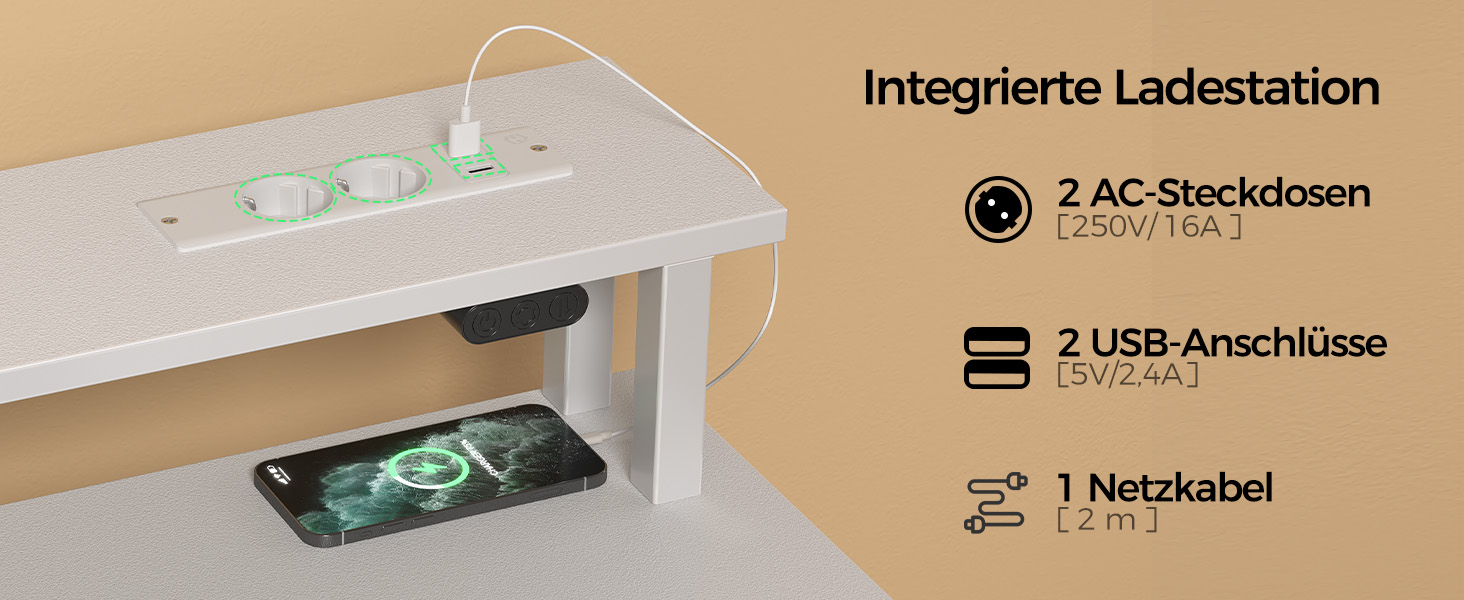 Стіл Rolanstar з шухлядами, 120x47 см, ігровий стіл з розеткою, LED-підсвітка та підставка для монітора, стіл для комп'ютера з підставкою для клавіатури, білий