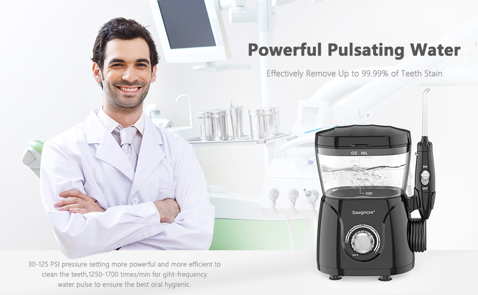 Електрична іригатор для порожнини рота з 10 рівнями тиску та 8 насадками, професійний водяний флосер, резервуар для води 600 мл, ідеально для сім'ї, білий (чорний)
