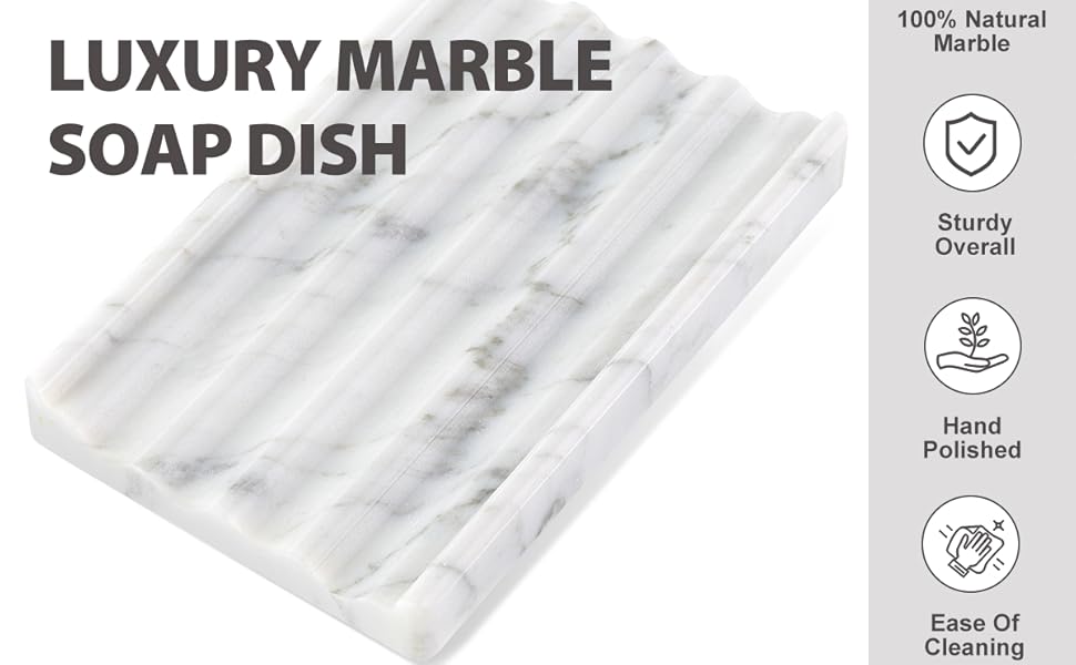 Мильниця Koville Luxury Marble - елегантна мильниця зі зливним отвором (Bianco Carrara)