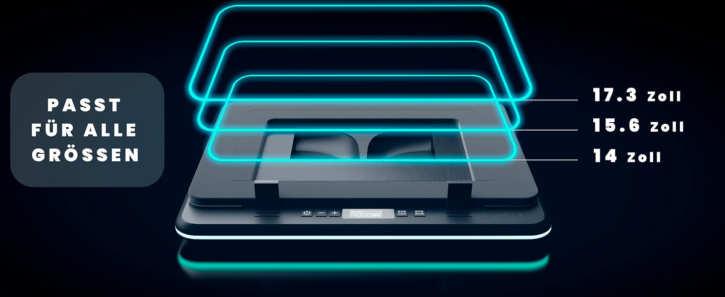 Ігровий охолоджувач для ноутбука KLIM Turbofrost до 17 дюймів, 4 вентилятори, RGB підсвітка, алюміній, чорний