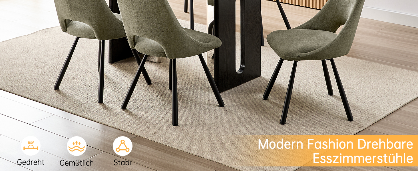 LEWE Комплект з 6 обертових стільців для їдальні, кухонних, вітальні та спальні, ергономічні, без підлокітників, з тканини кашемір, сіро-зелений