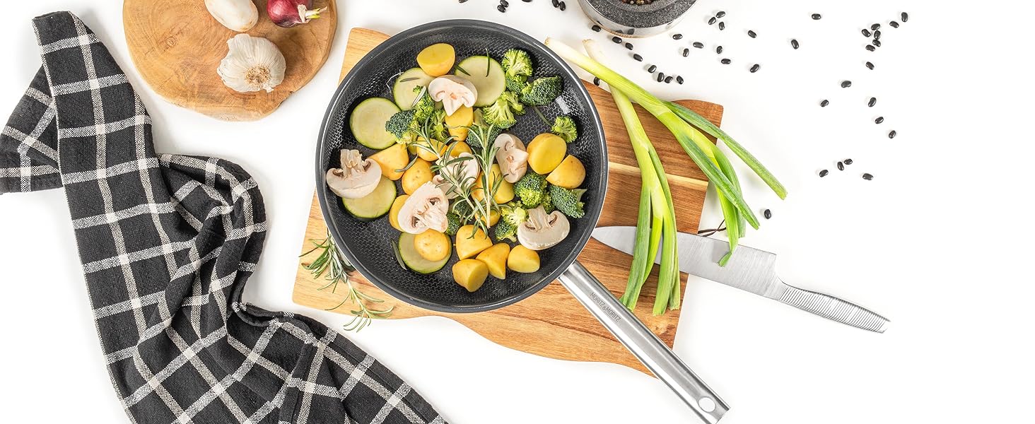 Пан з нержавіючої сталі Moritz & Moritz 28 см з керамічним покриттям нового покоління - підходить для всіх типів плит - антипригарна сковорода з вафельною структурою для приготування, смаження та тушкування