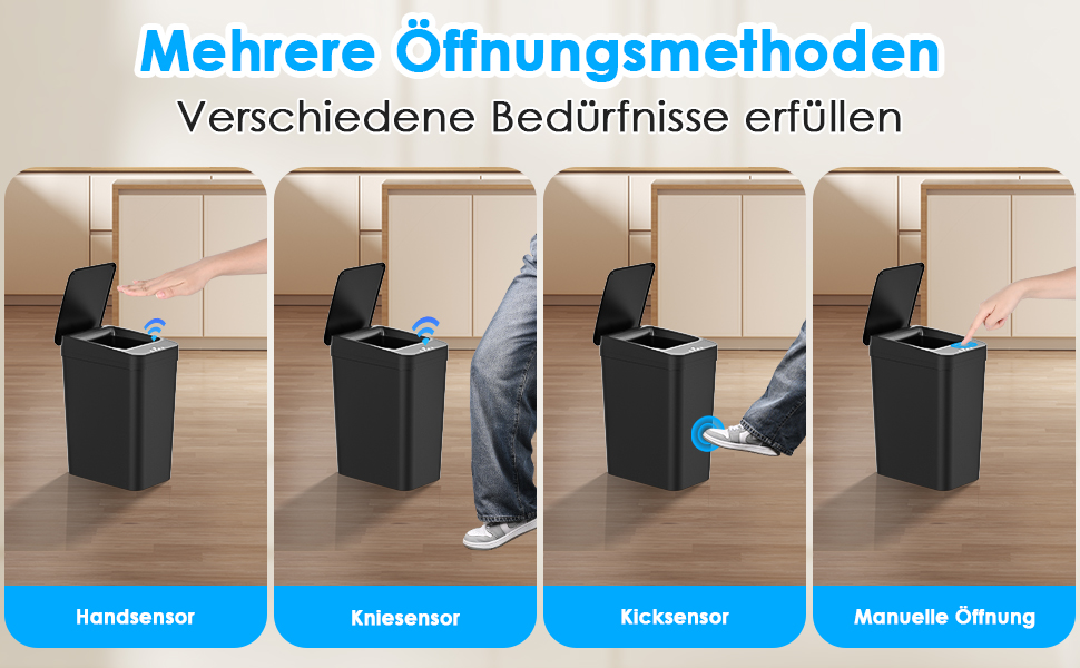 Набір з 2 відер для сміття Dreamhigh® з датчиком, 12 л, електричні, автоматичний кришка, розумні, 3 режими відкривання, тихі, водонепроникні для кухні, ванної кімнати, офісу, вітальні (Чорний + Білий)