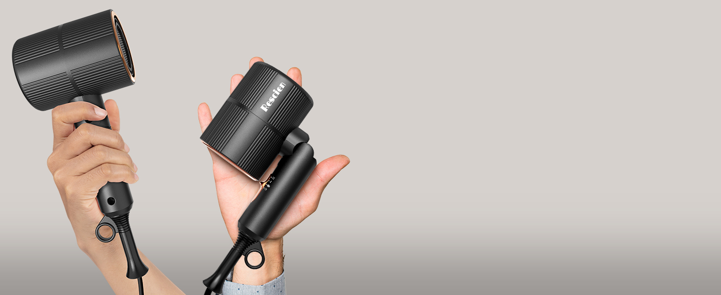 Компактний іонний фен для волосся 2000 Вт, складаний дорожній фен з дифузором та styling-насадкою, швидке сушіння, низький рівень шуму (Чорний)
