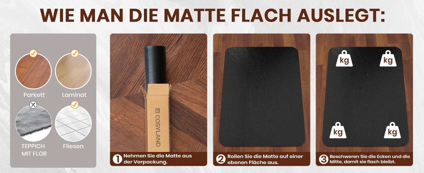 Килимок під офісний стілець COSYLAND, 120 x 150 см. Захист для підлоги, антиковзаючі, легко миються. Підходить для твердих підлог, ламінату, паркету (Чорний)