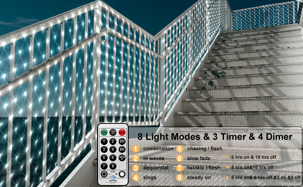 З вилкою, водонепроникний, пульт дистанційного керування та таймер, для вулиці/приміщень (білий), 6x2M Light Net