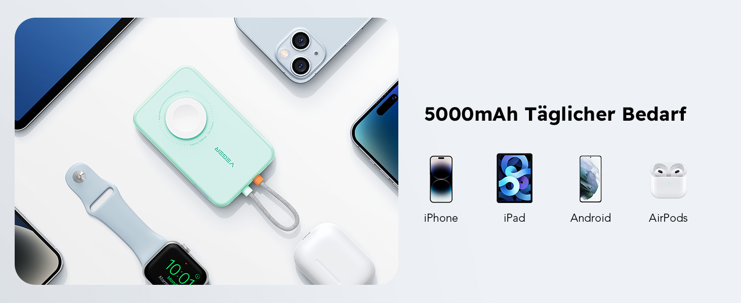 Вт PD, 5000 мАг, кабель Apple, Apple Watch Зарядка, USB-C, LED-дисплей (зелений), 20