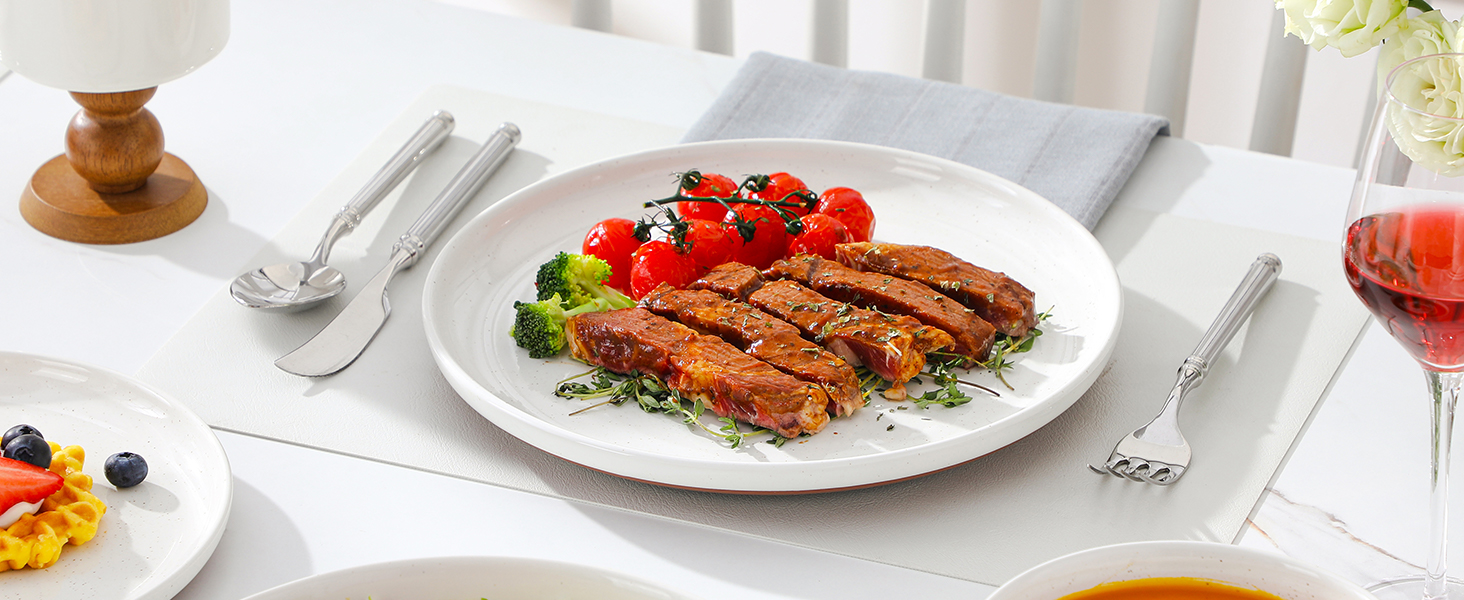 MALACASA Сервіз на 6 осіб (24 предмети) з реактивної глазурі, кераміка, білий з коричневим, для дому та ресторану