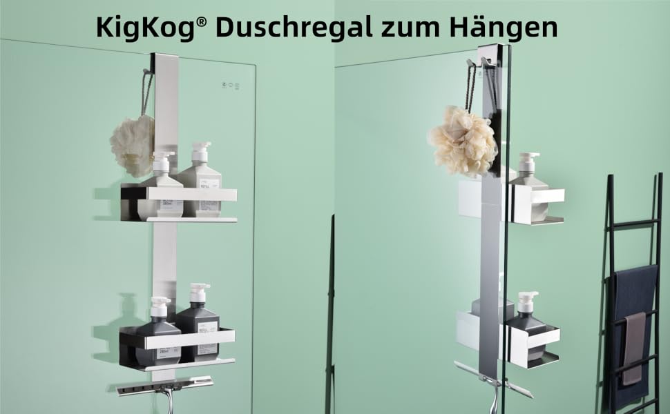 Поличка для душу на гачок, 2 яруси, SUS304 нержавіюча сталь, з гачками для скляних душових кабін, K07-23MB-2GL