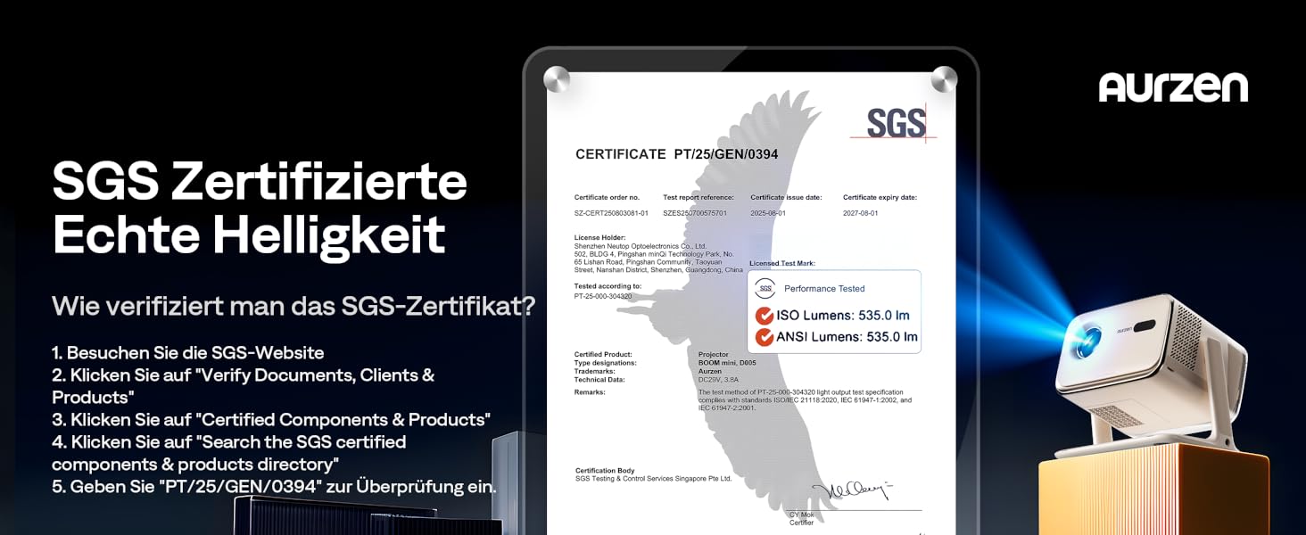 Aurzen Boom Mini 4-в-1 Smart Beamer з Google TV, 4K, проєктор для дому та на вулицю, 20W Dolby Audio, 500 ANSI, ToF автофокус, корекція трапеції, Wi-Fi/Bluetooth, підтримка смартфонів (кремовий)