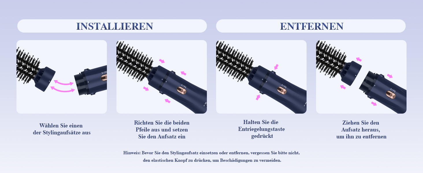 PARWIN PRO BEAUTY 3-в-1 Фен-щітка для волосся, стайлер, випрямляч, об'єм, локони, кераміка, іонна технологія, 1100 Вт, синій