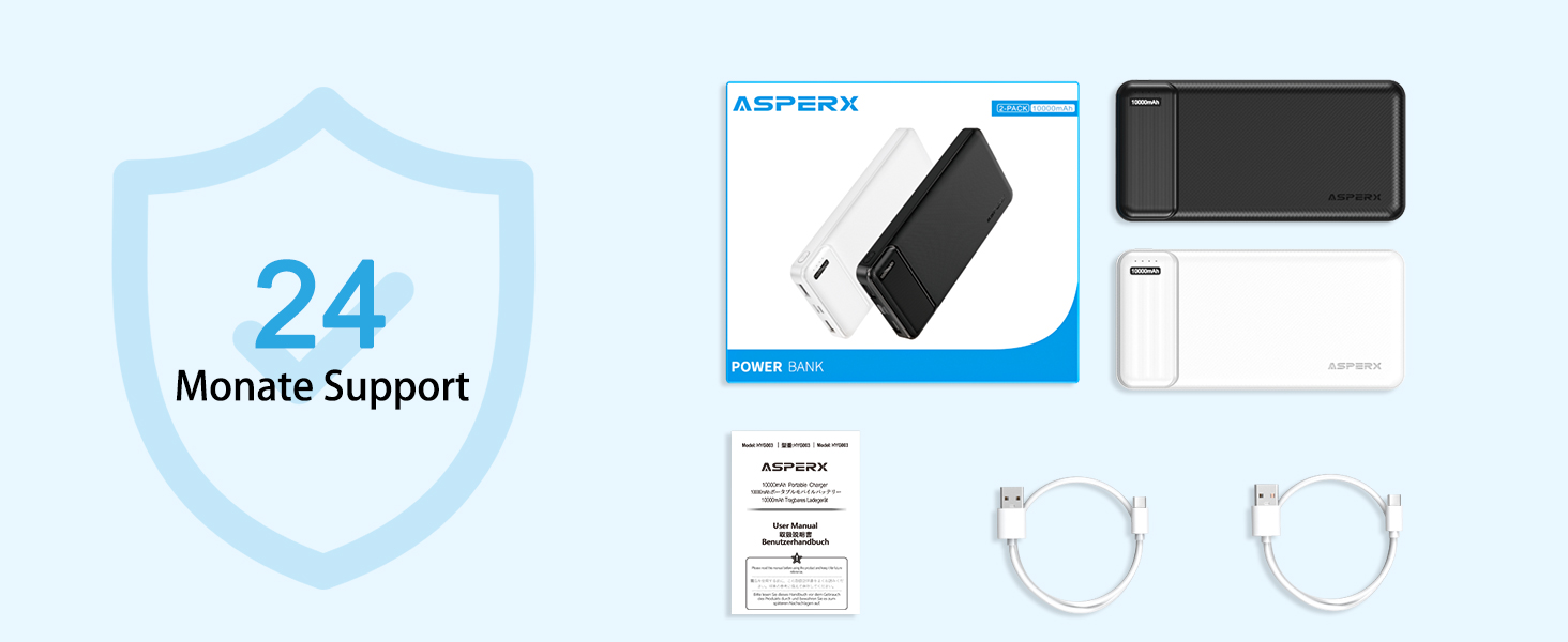 Повербанк AsperX 10000mAh, 2 шт. и, тонкий, 4 порти, USB C, сумісний з iPhone, Samsung, Huawei