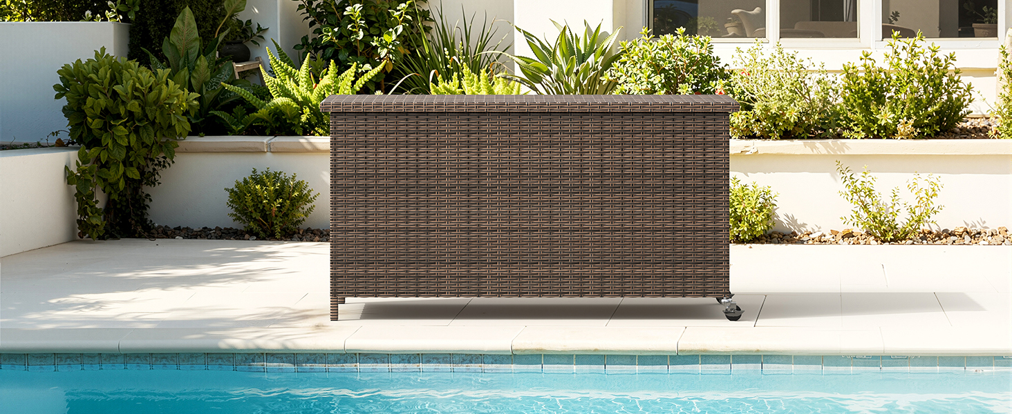 Водонепроникний ящик для зберігання Gartenbox з коліщатками 310л, коричневий 138x61 см для саду та балкону