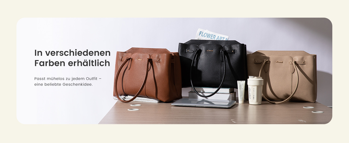 LOVEVOOK Сумка для ноутбука 15.6 дюймів, жіноча, велика, торбинка-шопер, шкіряна, водонепроникна, для роботи, навчання, офісу, універсальна, коричнева