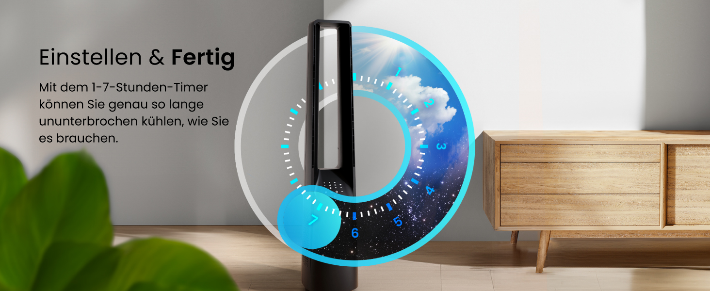 Pro Breeze Вентилятор без лопатей 101 см з LED дисплеєм та пультом - вежа, 6 швидкостей, 5 режимів, автоколивання 60°, таймер 7 годин, Smart App, чорний