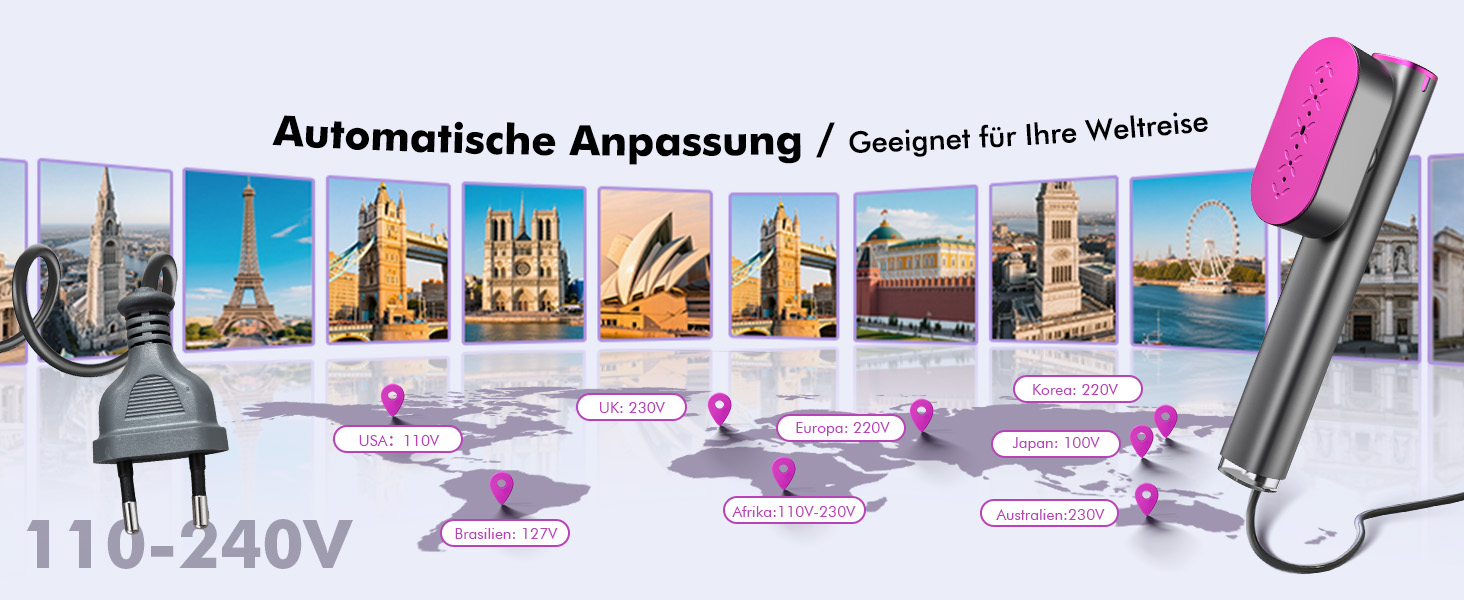 Портативний паровий випрямляч для одягу Stunden - 2 в 1 (праска + випрямляч), 1000 Вт, 110-240V, для подорожей та дому