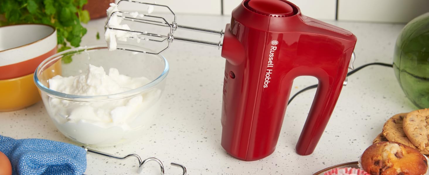 Міксер ручний Russell Hobbs Desire Red 350W з насадками для тіста та збивання, 5 швидкостей + імпульс