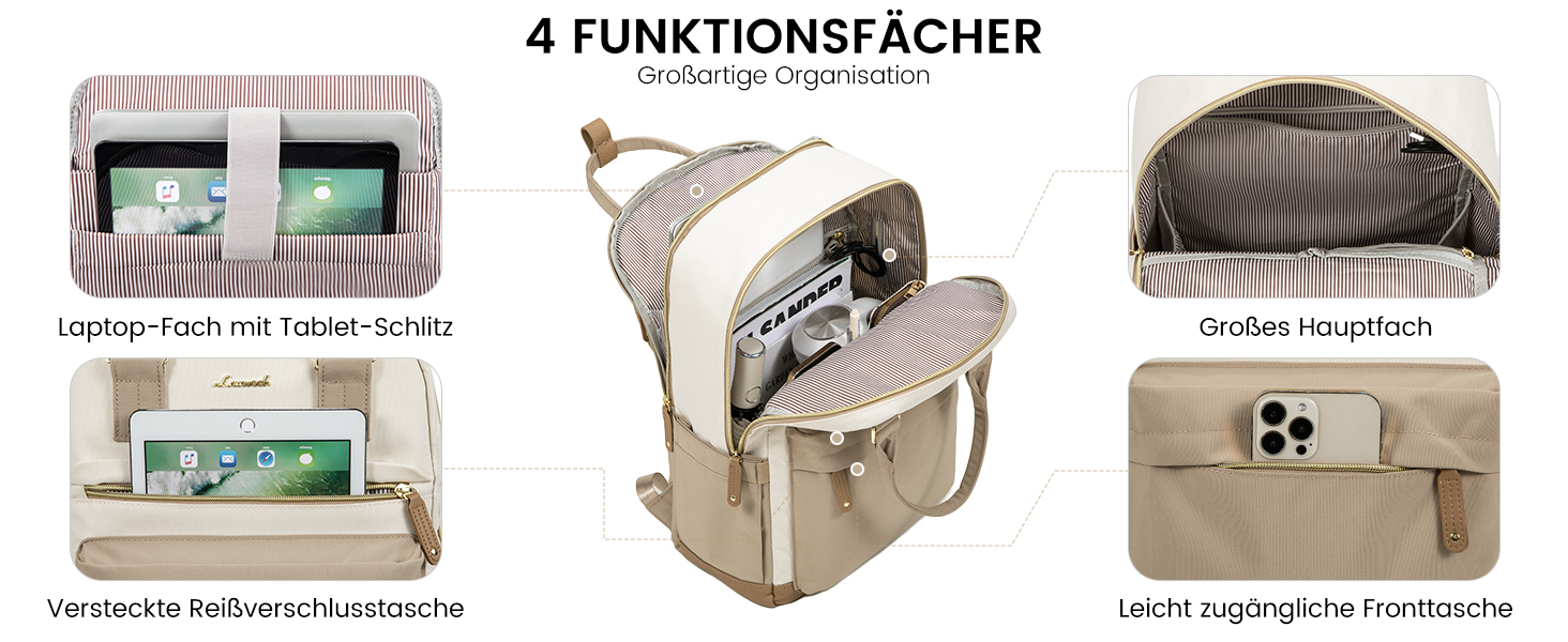 LOVEVOOK Рюкзак для жінок, 15.6 дюймів, рюкзак для ноутбука, рюкзак для подорожей, водонепроникний, сумка для роботи, рюкзак, жіноча шкільна сумка, для підлітків, дівчаток, елегантний, для школи, університету, подорожей, роботи, офісу, Бежевий, 15.6 дюймів, A-beige & Khaki