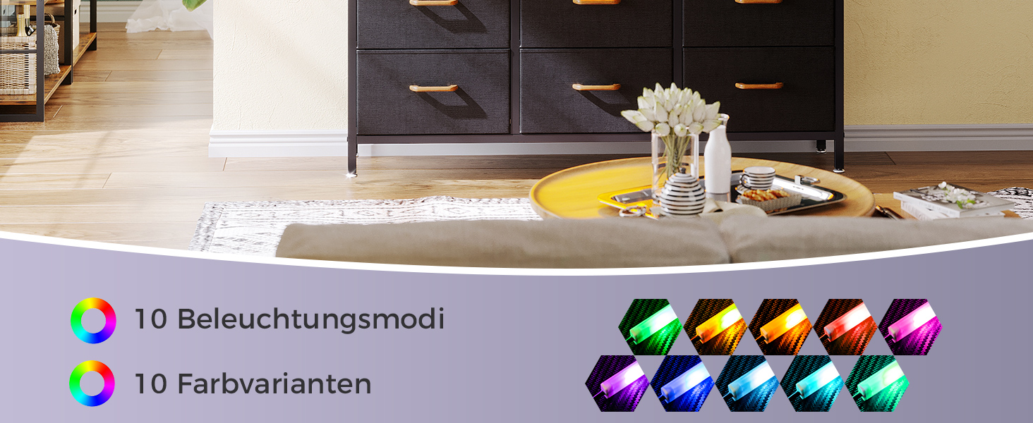 Комод Coleshome з висувними ящиками, LED-підсвічуванням, 2 USB-портами та розетками, 7 тканинних ящики, 132*30*89 см (Ретро колір)