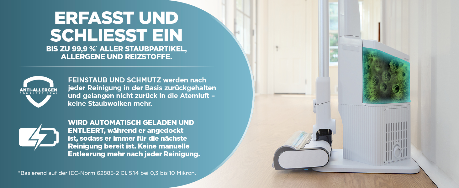 Пылесос Shark Clean & Empty с док-станцией для самоочистки, до 40 мин. работы, беспроводной, для шерсти животных, ковров и твердых полов, с LED-подсветкой, тихий, белый/синий, BU3521EU