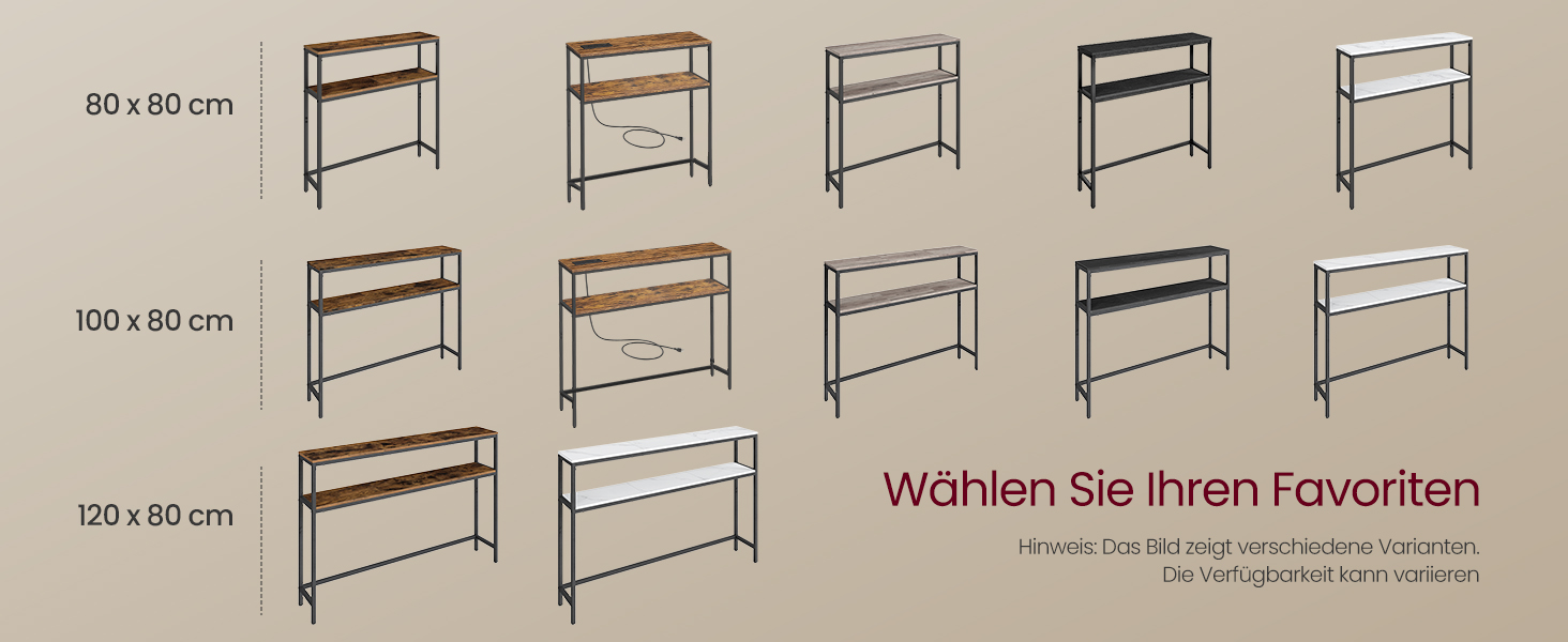 Консольний столик VASAGLE LNT131B22 - вузький журнальний столик з 2 полицями, 20 x 100 x 80 см, для передпокою, вітальні, спальні, антрацит-чорний